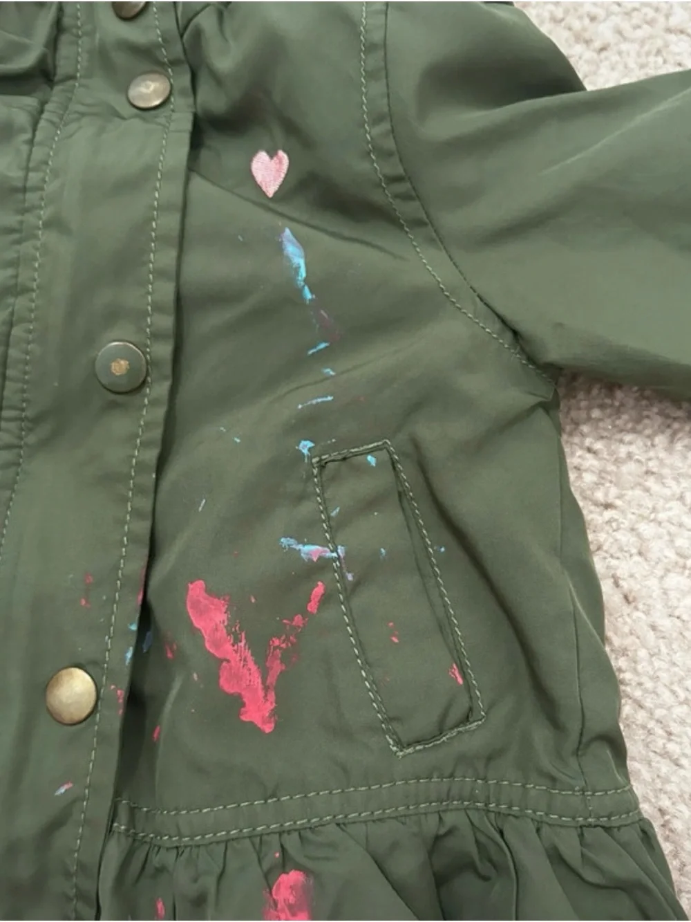 Carter's Olive Green Hooded Ruffle Hem Jacket with Pink Lining